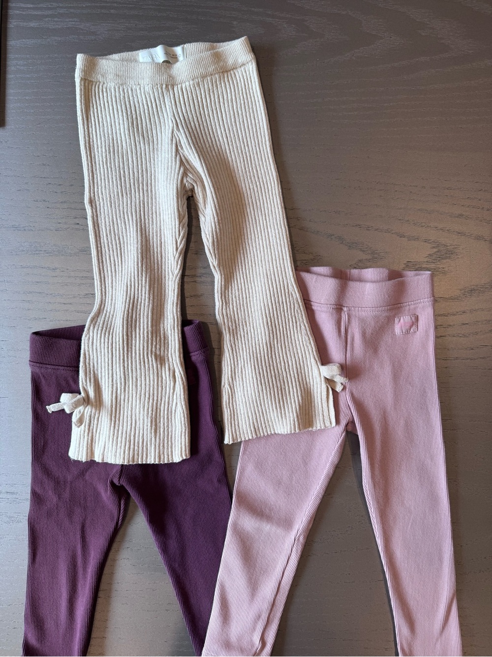 Zara Ribbed Flare Leggings in Cream, Mauve & Plum